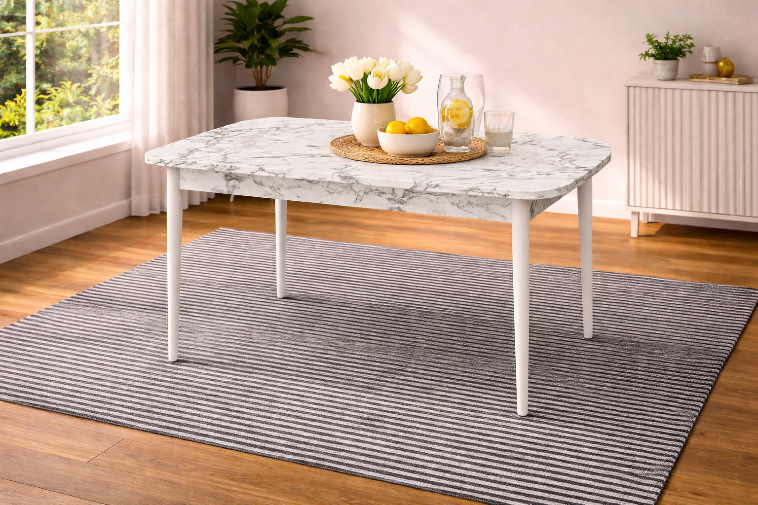 Τραπέζι Με Μηχανισμό Επιμήκυνσης , Exve ,White Marble 170/110/73 εκ., All4home